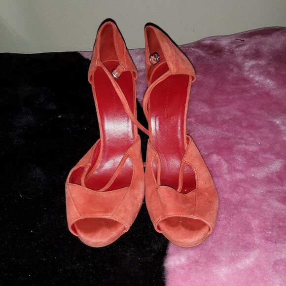 Designer Balenciaga Red Suede Strap Heels - Picture 1 of 7